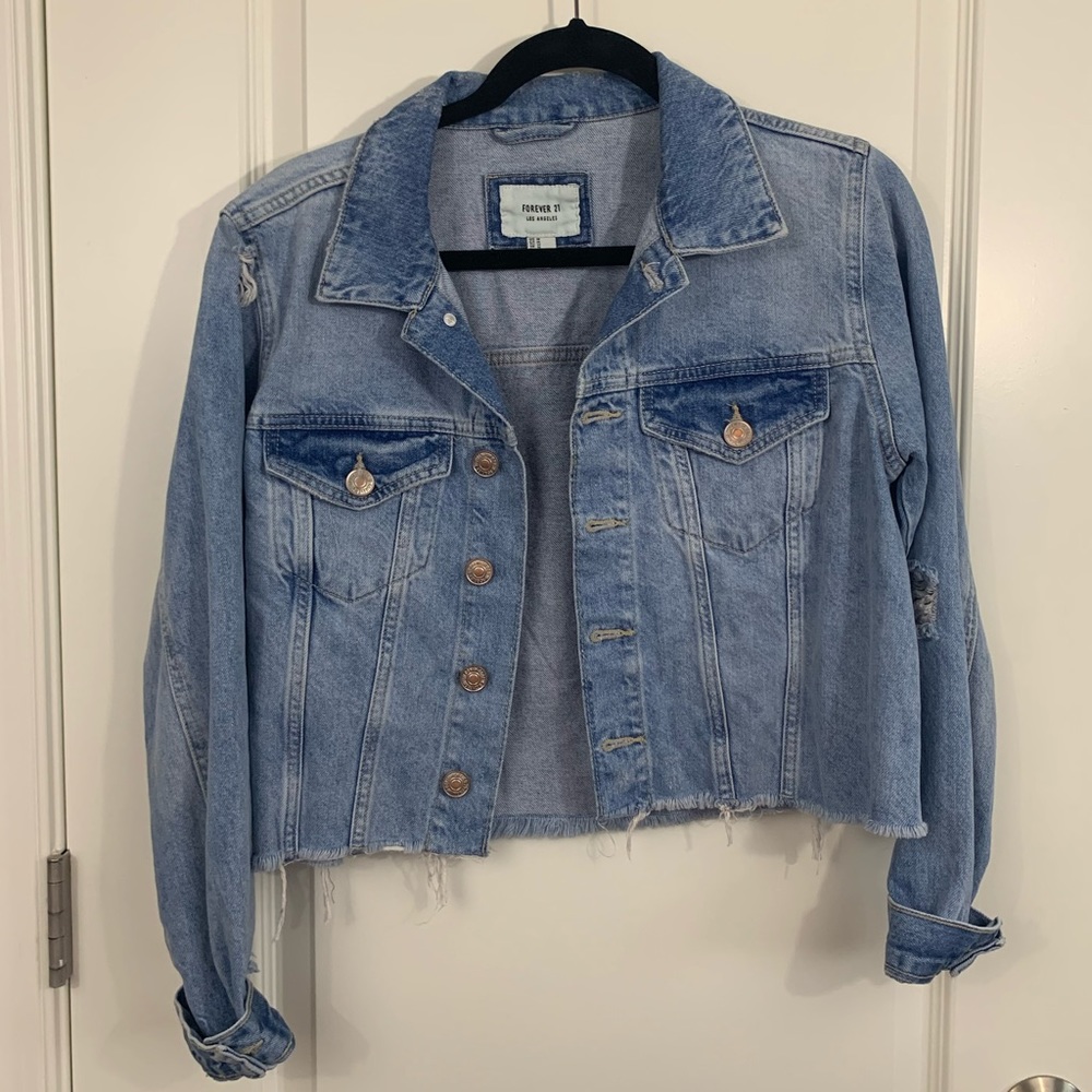 Forever 21 Cropped Distressed Denim Jacket